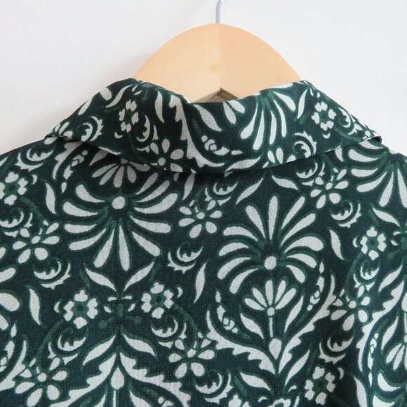 ZARA Sheer Leaf Print Belted Button Front Dress in Forest Green Boho - Size S - Picture 15 of 16